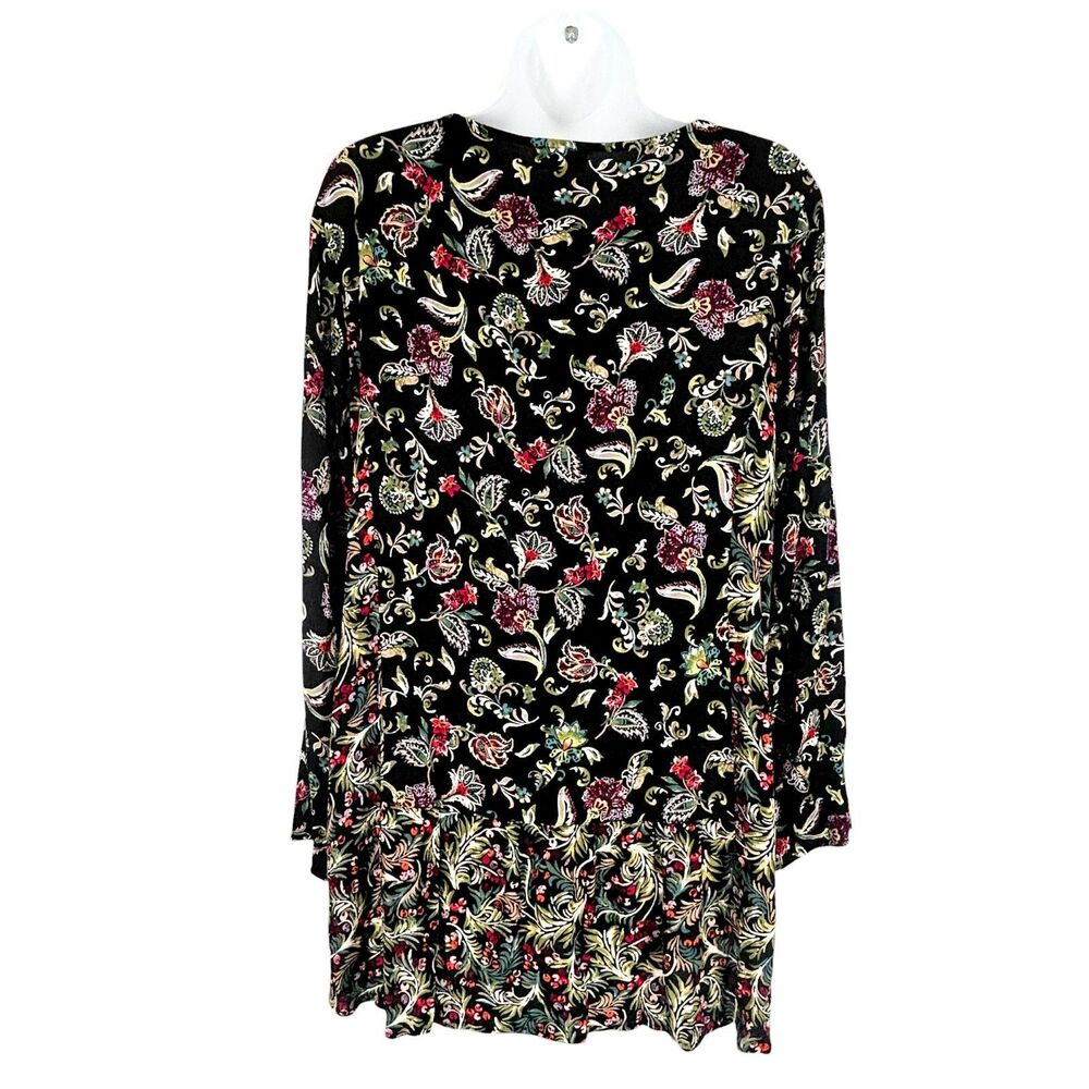 J Jill Pullover Tunic Top M Black Floral Peplum Long Sleeves Purple Green White - Picture 4 of 9